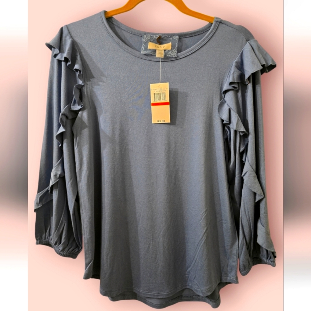 Cupio NWT blue long sleeve ruffle top size small